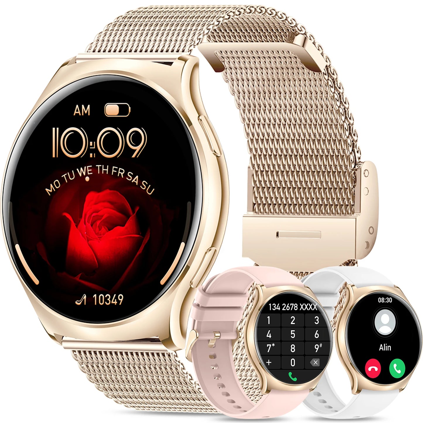 Smart Watches(Answer/Make Calls),1.43" Large Screen Fitness Tracker For iPhone/Android,Pedometer/Message Alerts,Gift for Family