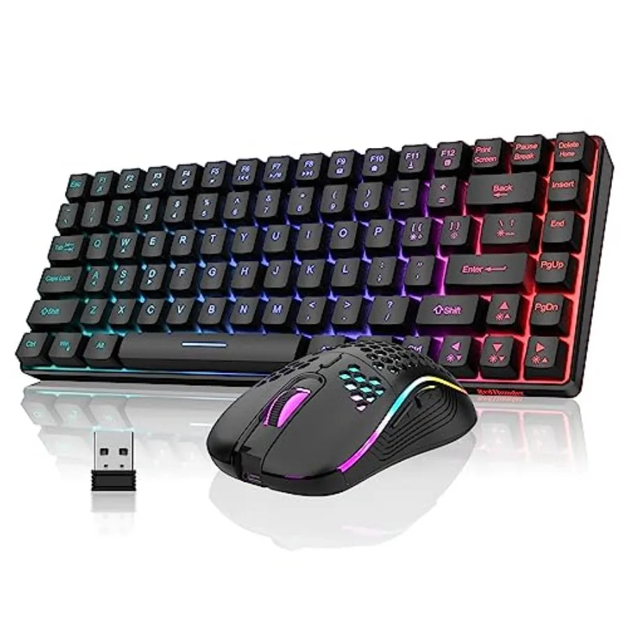 K84 Wireless Keyboard and Mouse Combo, Rainbow Backlit Rechargeable Battery, 75% Layout TKL Ultra Compact Gaming Keyboard and L