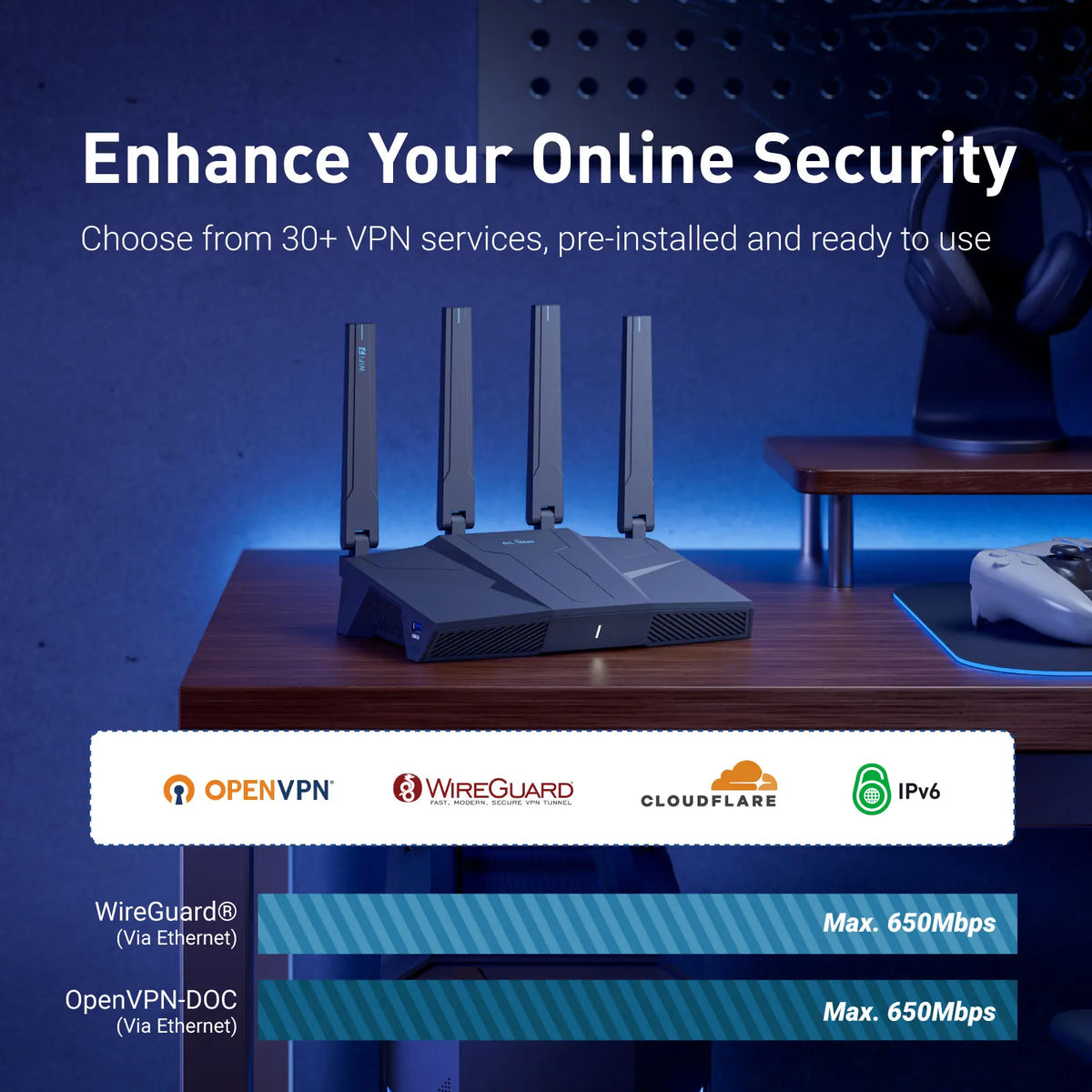 GL.iNet GL-BE6500 (Flint 3e) Dual-band Wi-Fi 7 Home Router 5× 2.5G Ports Robust VPN Capabilities and Parental Controls