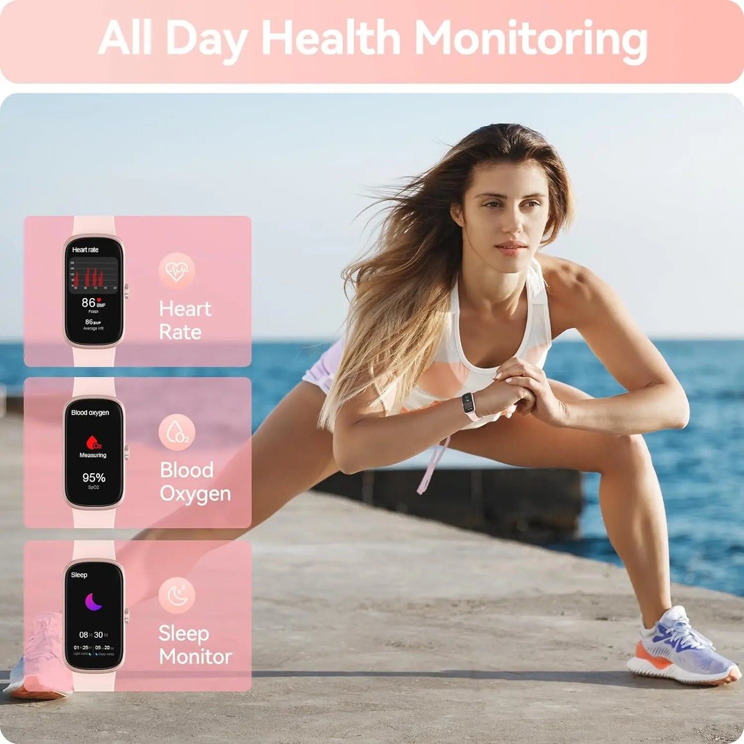Fitness Tracker with Heart Rate Blood Oxygen Sleep Monitor, IP68 Waterproof Activity , smart Watches for Women Men