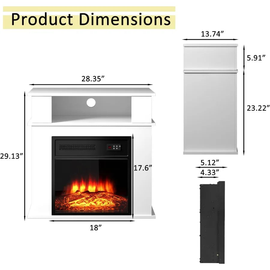 28 Electric Fireplace with Mantel for Living Room: Portable Freestanding Design featuring 18 Fireplace