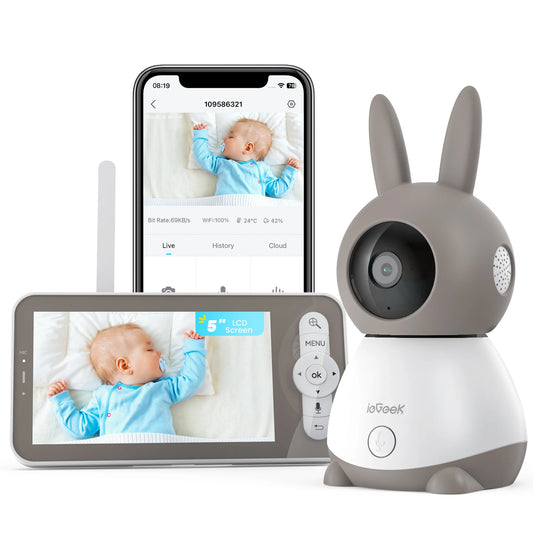 5" 2K/3MP Baby Surveillance Camera, 360° PTZ Baby Monitor with Camera and Dual Screen