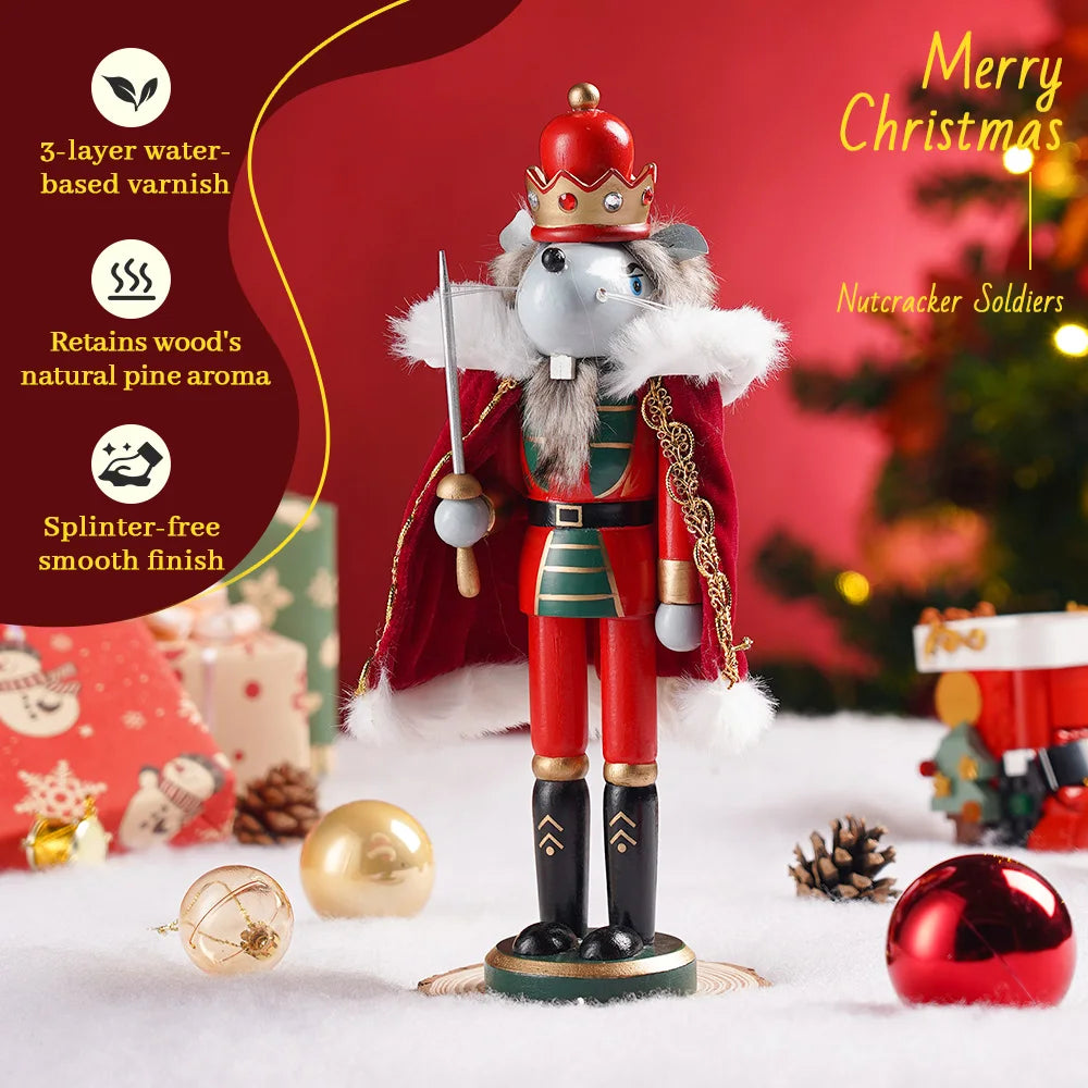 30cm King Mouse Nutcracker Wooden Craft Christmas Decorations Figurine For Home