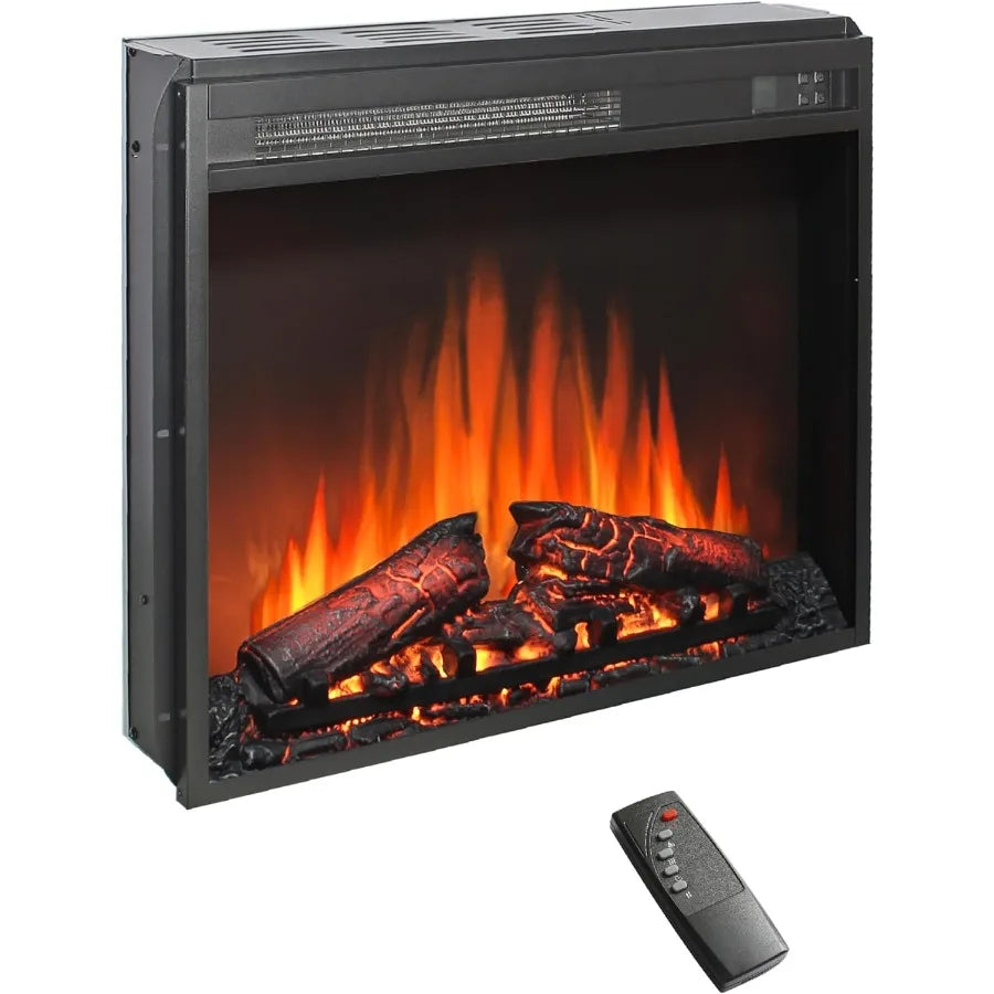 23 Electric Fireplace Insert Fireplace Heater with Remote Adjustable 4 Flame Brightness Log Set