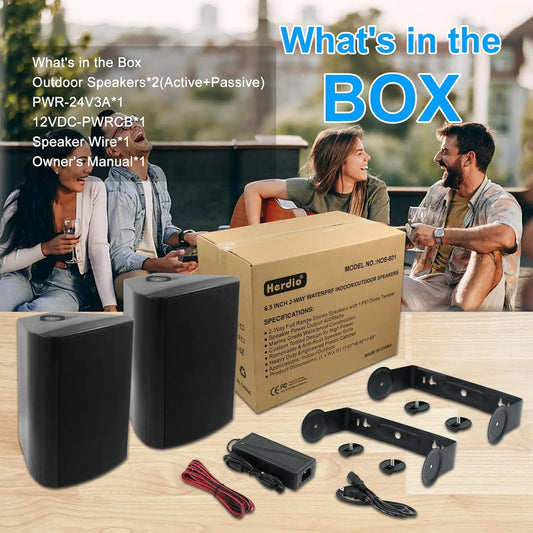 Herdio 6.5" 400W 2PCS Indoor Outdoor Bluetooth Speakers Wall Mount Speakers