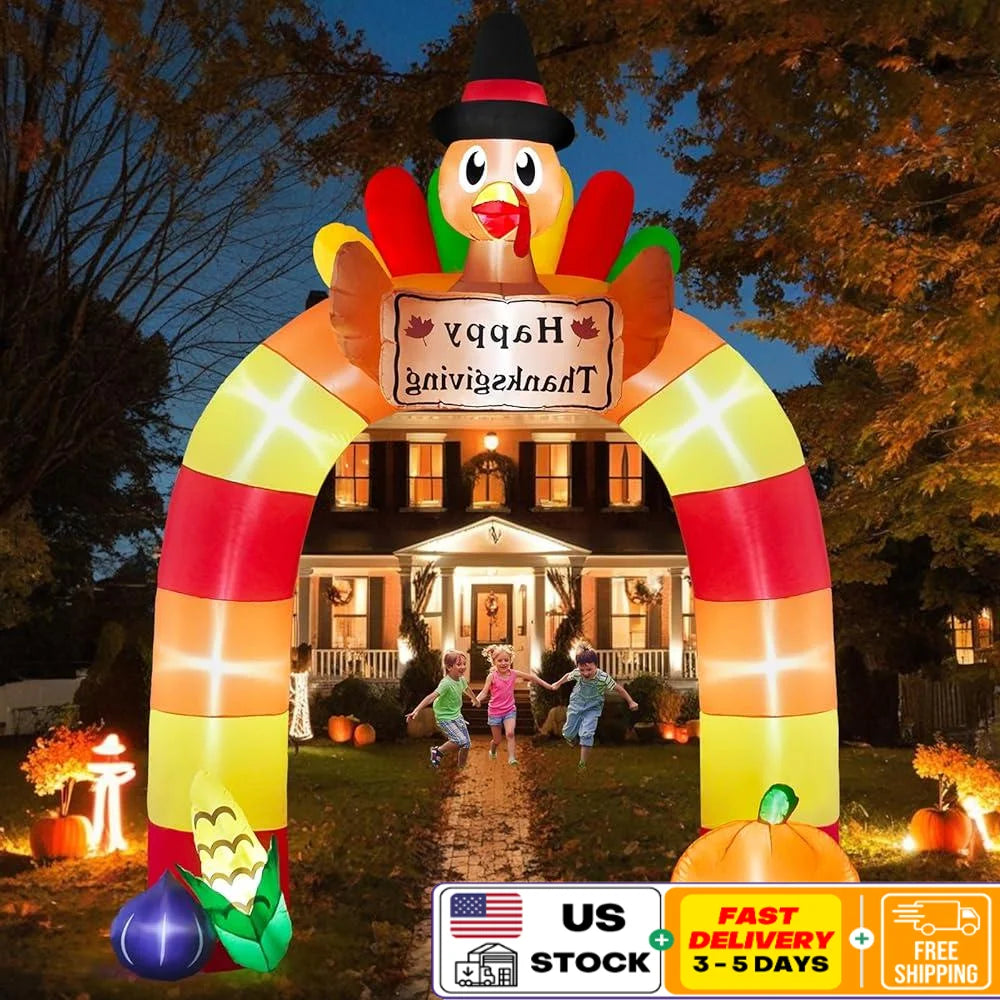 Thanksgiving Inflatable Turkey Archway Outdoor Decor with Happy Thanksgiving Sign LED Lights