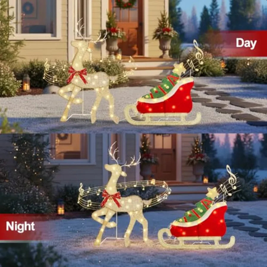 Christmas Decorations Outdoor 42 Inch Christmas Reindeer Sled with 117 Warm White Lights