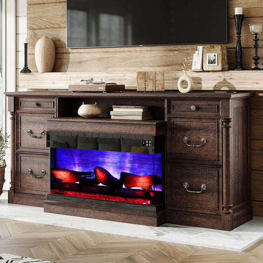 36 inch 3-Sided Glass Fireplace, 75 inch Large TV Console,