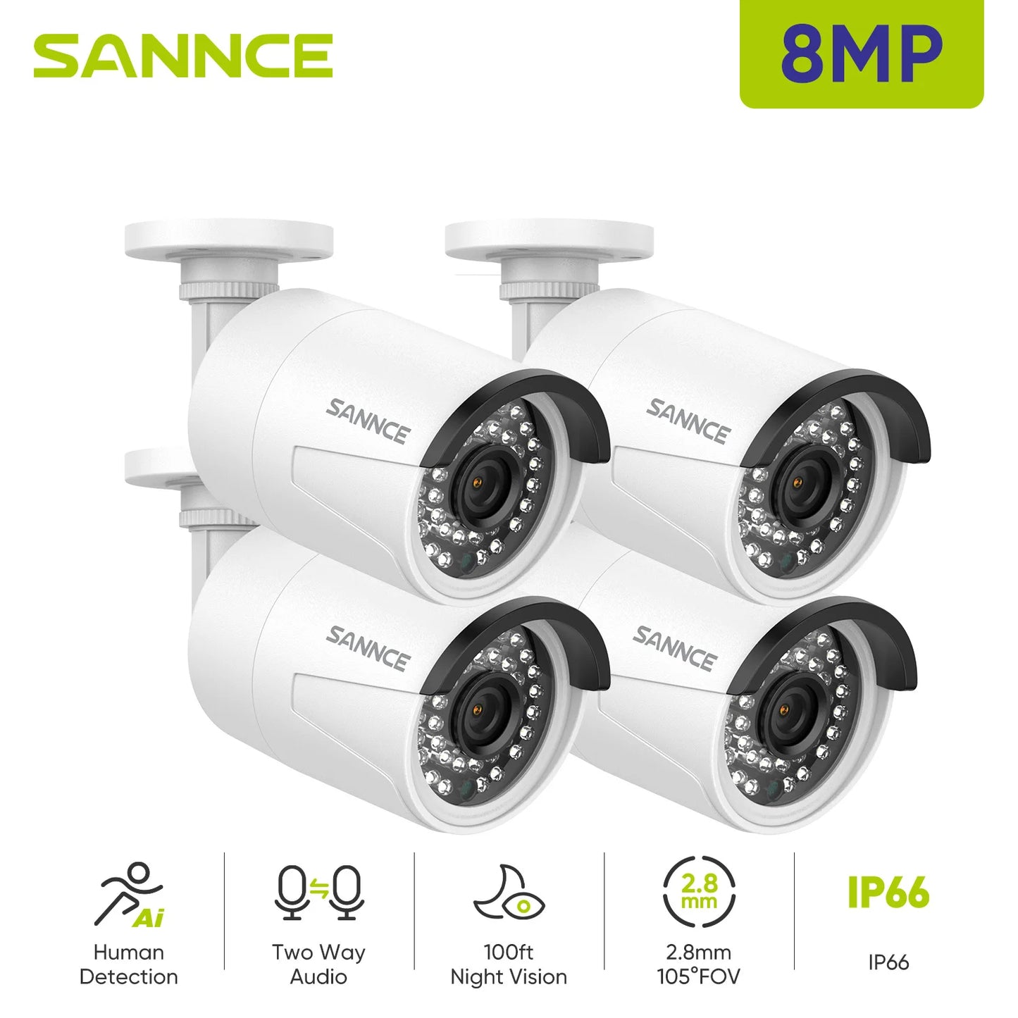 2PCS Ultra HD 5MP POE Camera Outdoor Indoor Weatherproof Security Network Bullet EXIR Night Vision