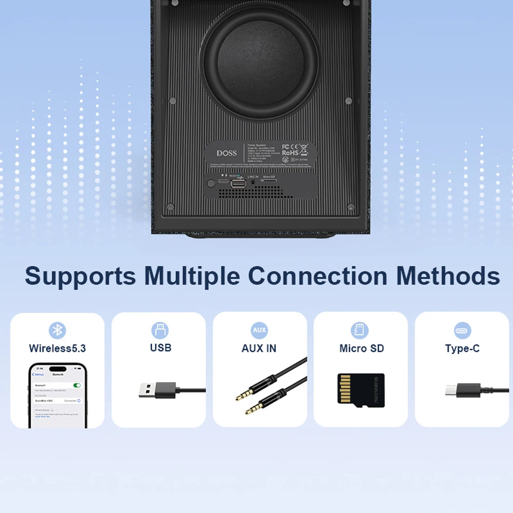 DOSS Home Bookshelf Bluetooth Speaker Powerful 90W Stereo Sound Extra Bass Subwoofer