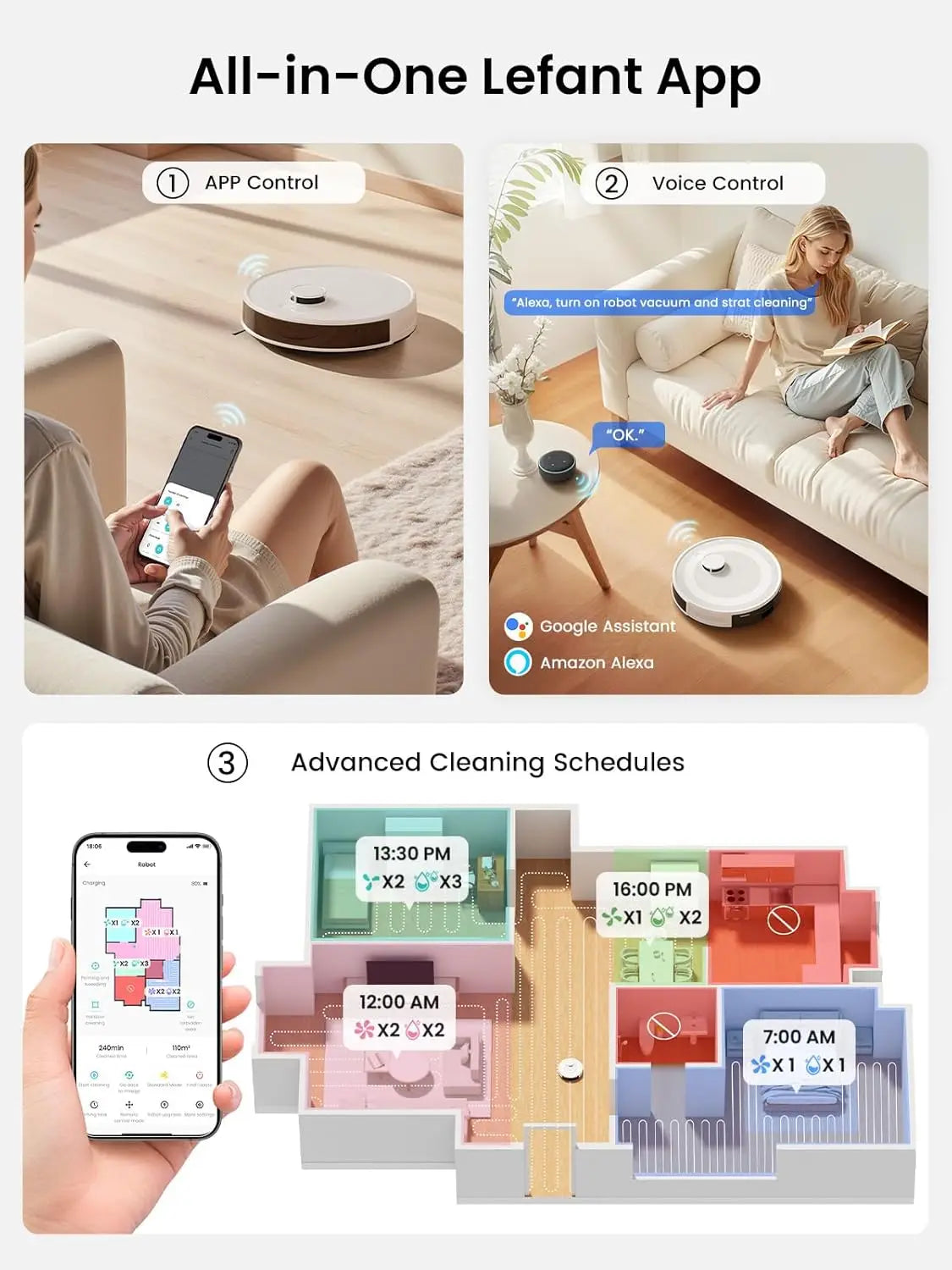 Lefant   M2L Plus Robot Vacuum and Mop, 75-Day Self-Emptying, 6000Pa Strong Suction, Customized Cleaning, Multi-Floor Mapping, 130 Min Runtime, 2.4G/5G WiFi/Alexa/APP/iWatch
