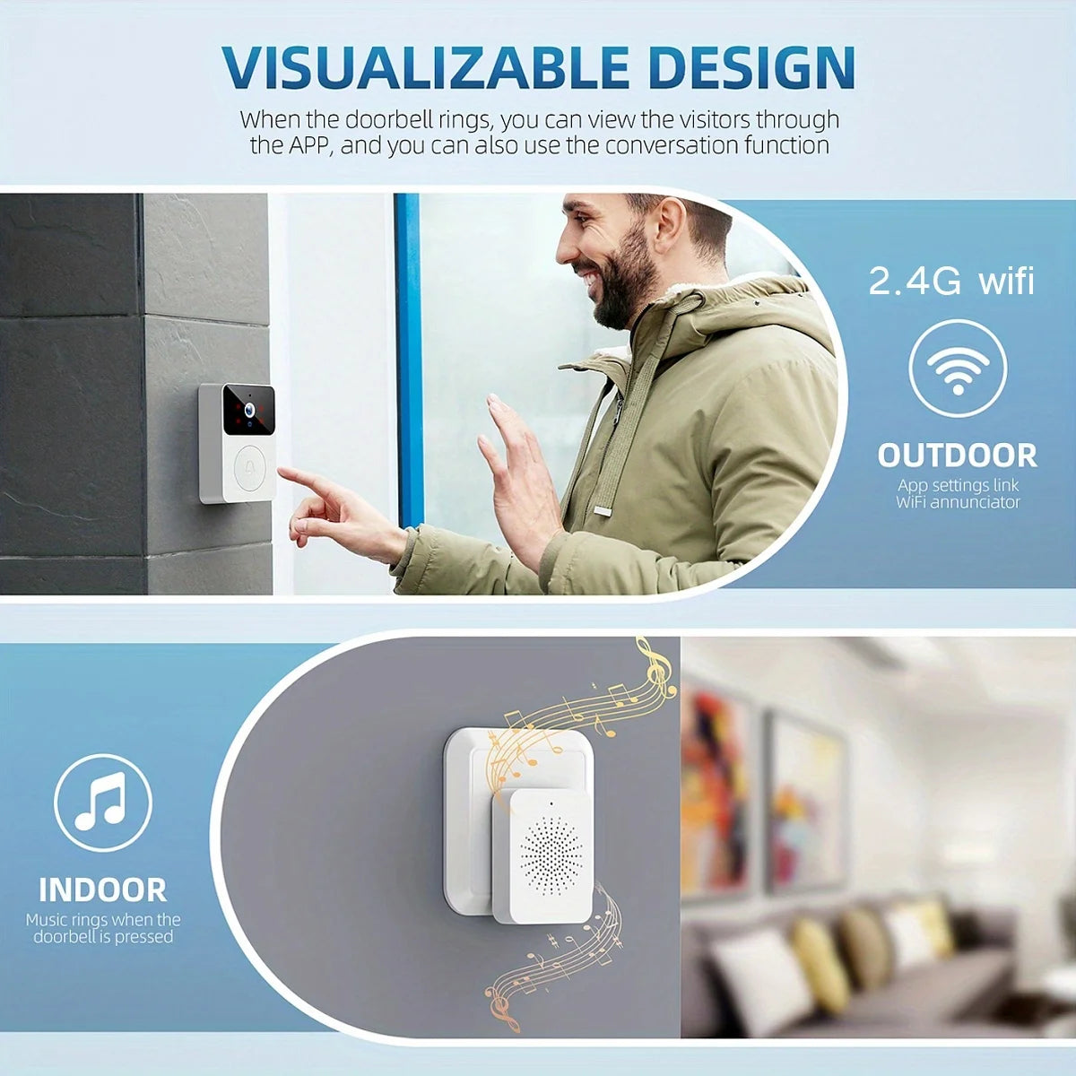 Smart Video Doorbell Camera HD Wireless doorbell, Home Security