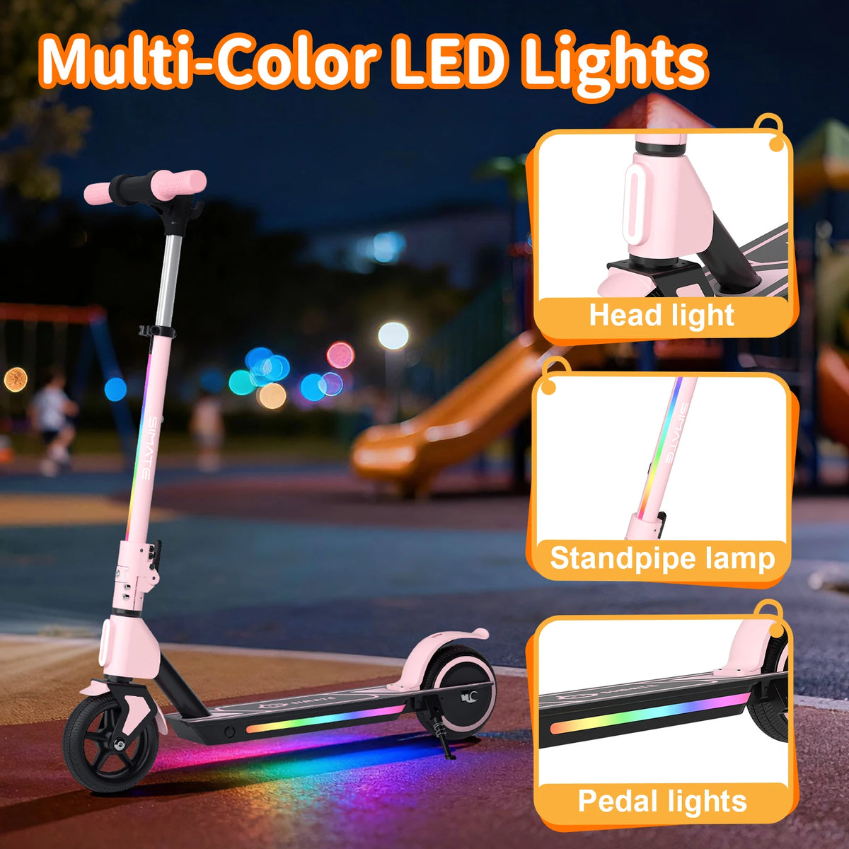Electric Scooter for Kids Age 6-14,  3 Adjustable Height with LED Display, Front Light & Deck Lights, Lightweight Foldable Scooter with Dual Brake System