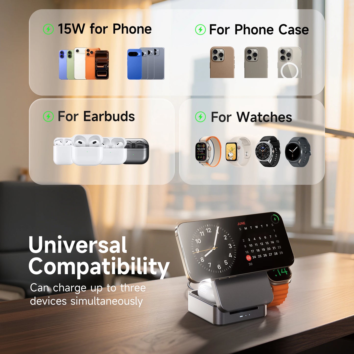 3-in-1 Wireless Charger Foldable, Qi2 Certified 15W Fast Charger, Portable Travel Charging Stand Dock for iPhone 17/16/15