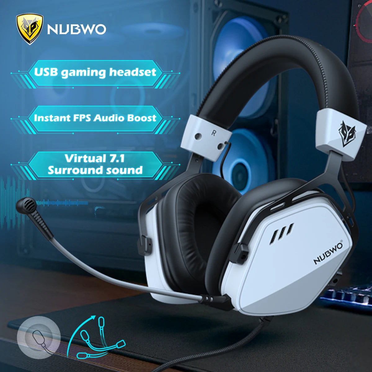 USB-A Gaming Headset with 7.1 Surround and FPS Sound Wired Headphones with Noise Canceling Mic