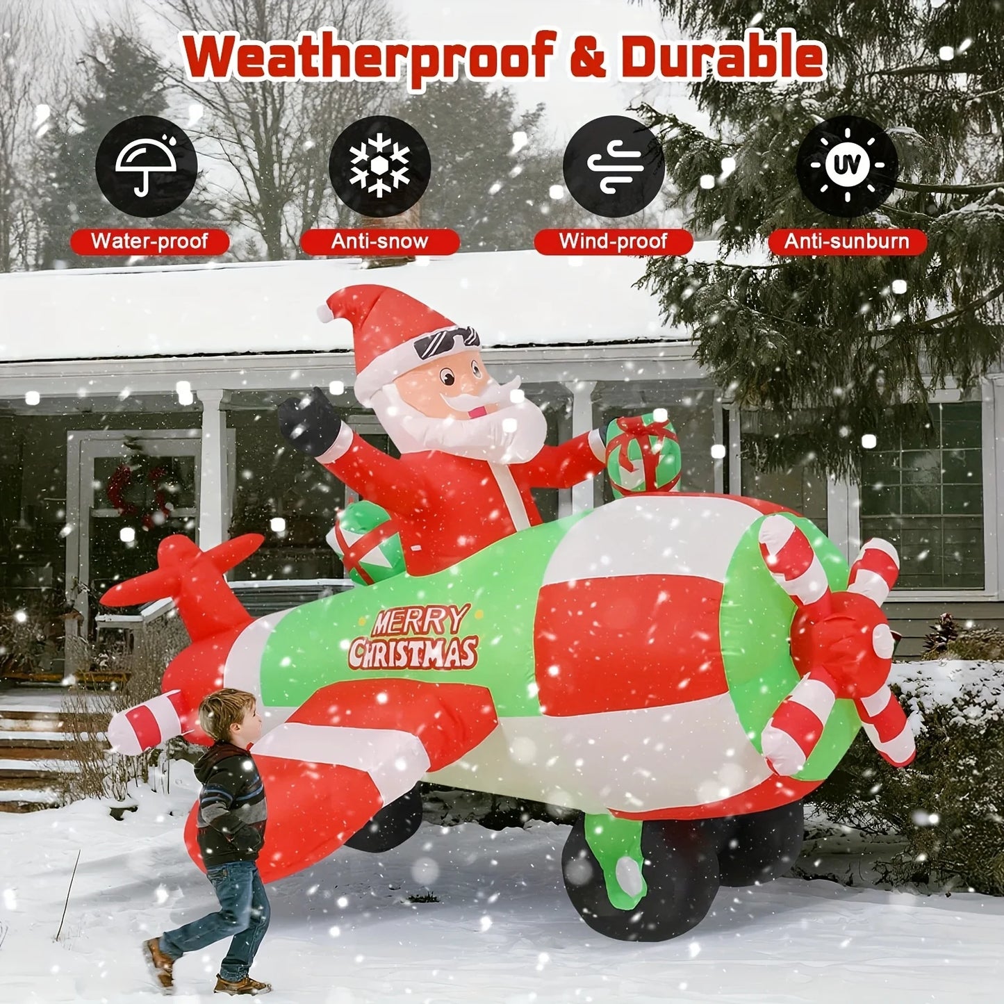 9FT Inflatable Decoration With Built-in LED Lights | Santa Pilot | Outdoor Christmas Lawn Decor,