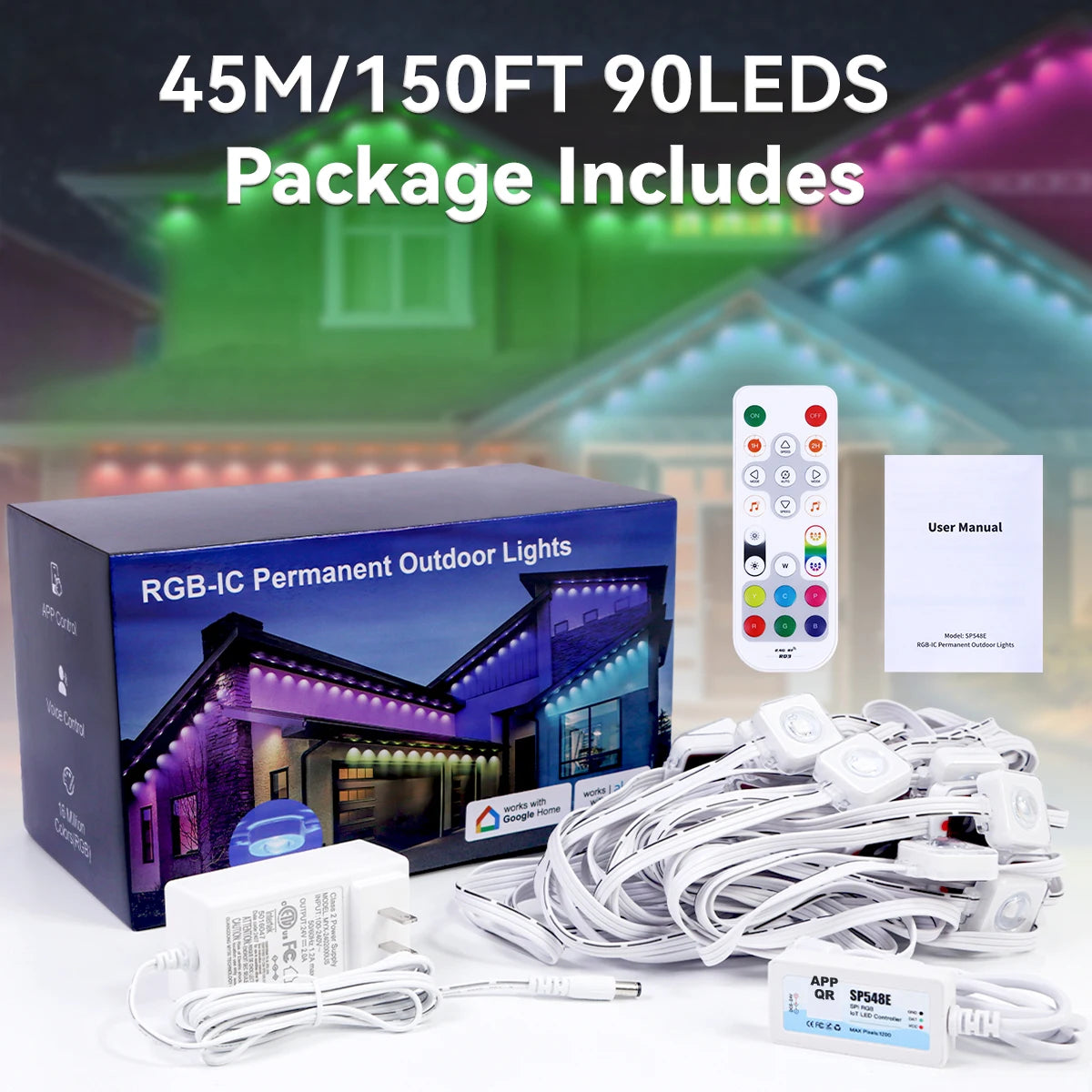 100ft/150ft Smart RGBIC Permanent Outdoor Lights for House, Waterproof Eaves Lighting