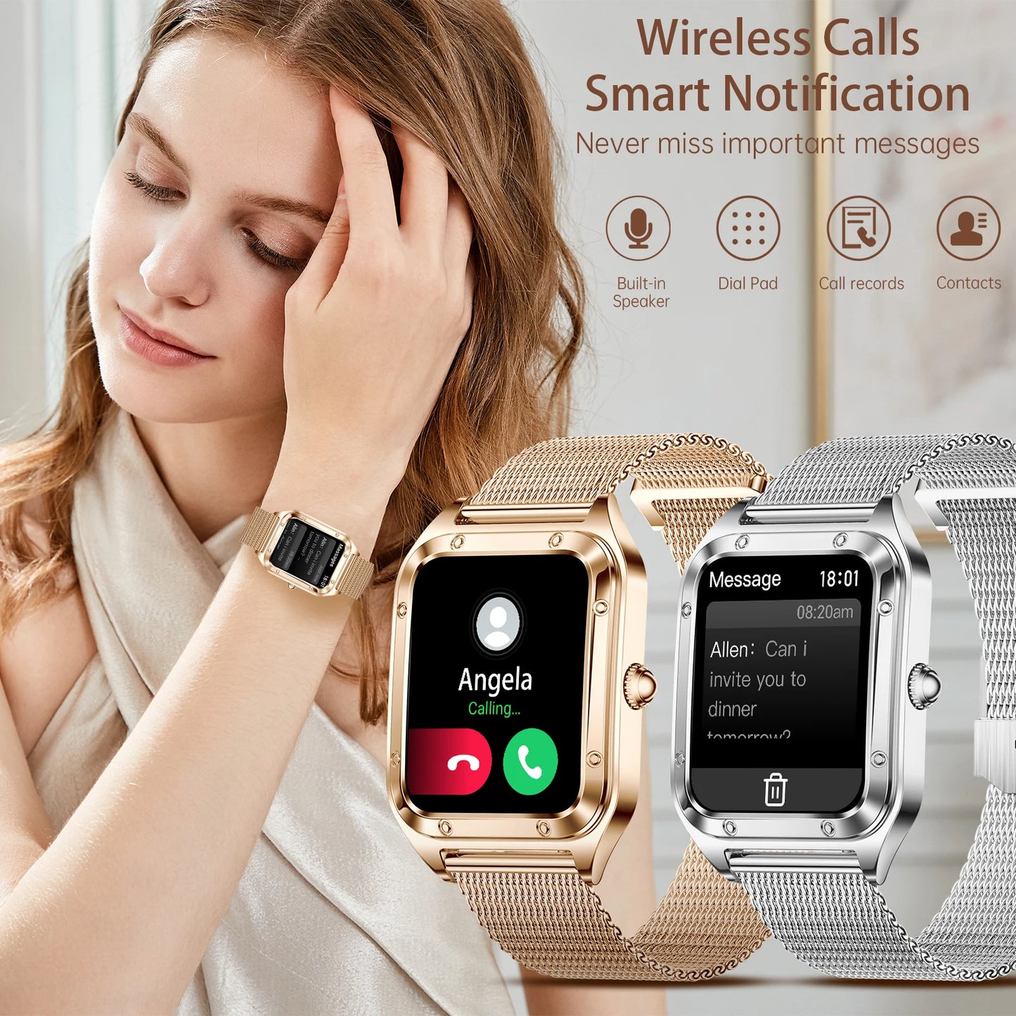 Women Smart Watch(Answer/Make Call)for iPhone/Android, Fitness Tracker/100+Sports