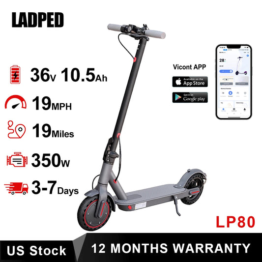 Electric Scooter 350W 19mph APP Smart Scooter Shock-absorbing Anti-skid