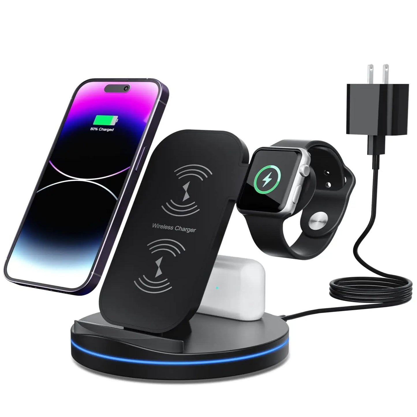 Charging Station for Multiple Devices,3 in 1 Fast Wireless Charging Stand Dock for iPhone 14/13/12/11/Pro/Max/XS/XR/X/8/Plus, fo