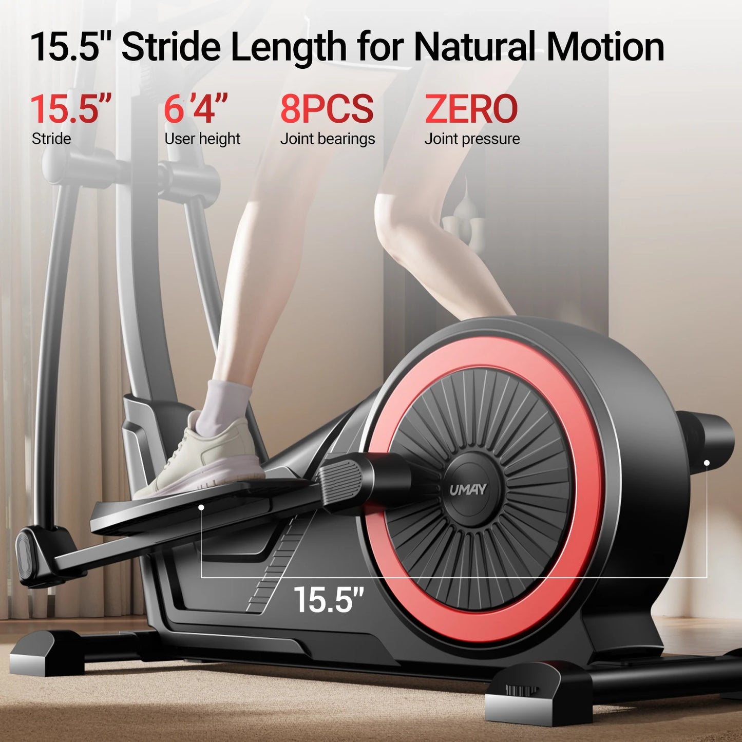 Elliptical Machine for Home, Silent Magnetic Trainer with 8 Resistance Levels, Pulse Grips, 15.5" Stride & LCD Monitor