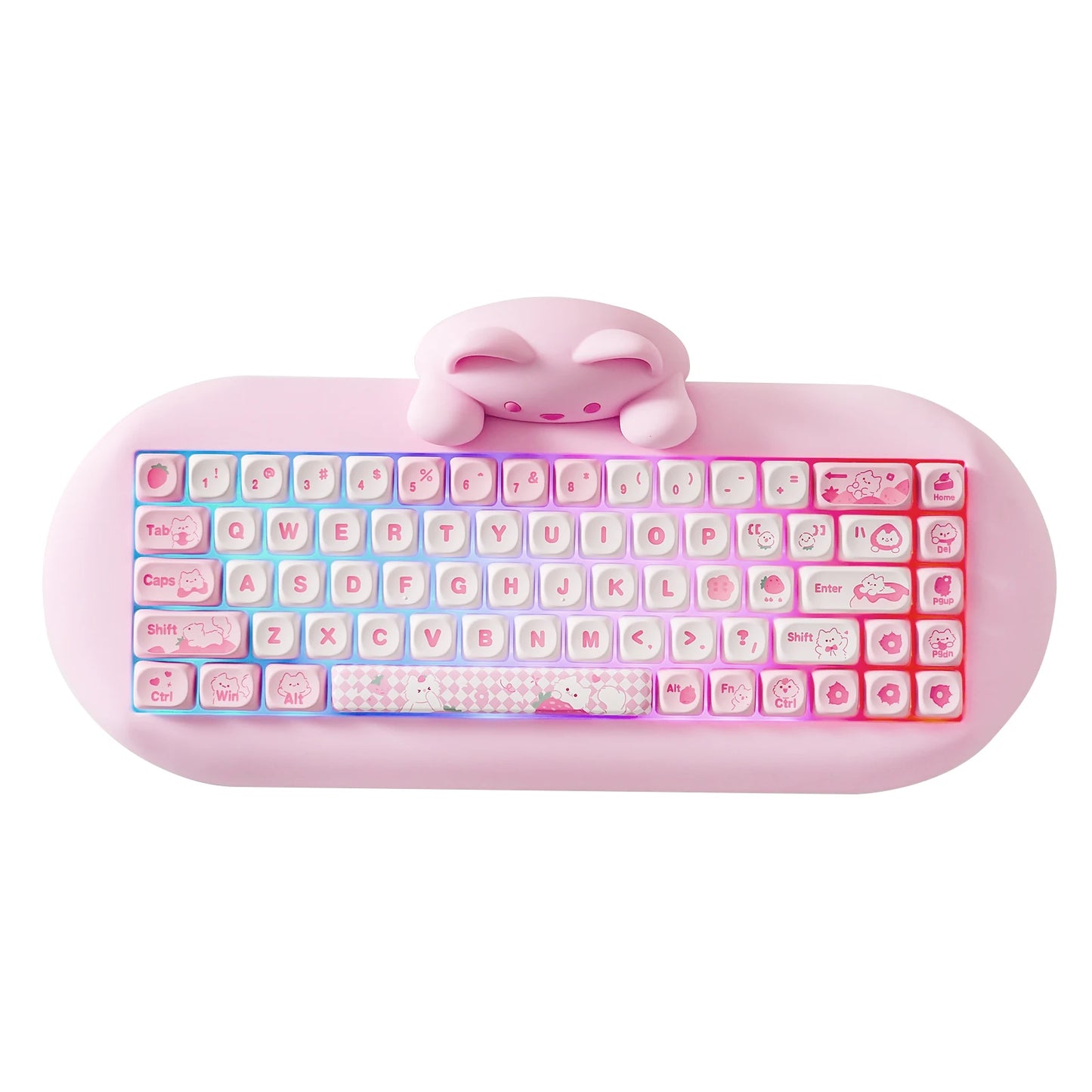 Wireless Gaming Keyboard, Hi-Fi Cute Cat Custom RGB Mechanical Keyboard, Silicone 65% Hot Swap