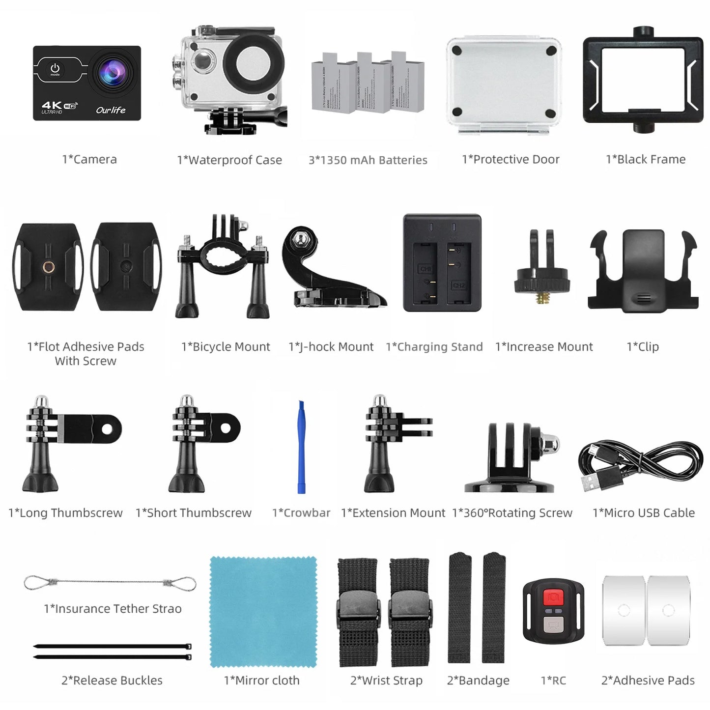 4K Action Camera Ultra HD WiFi 2.0-inch Screen 30M Waterproof