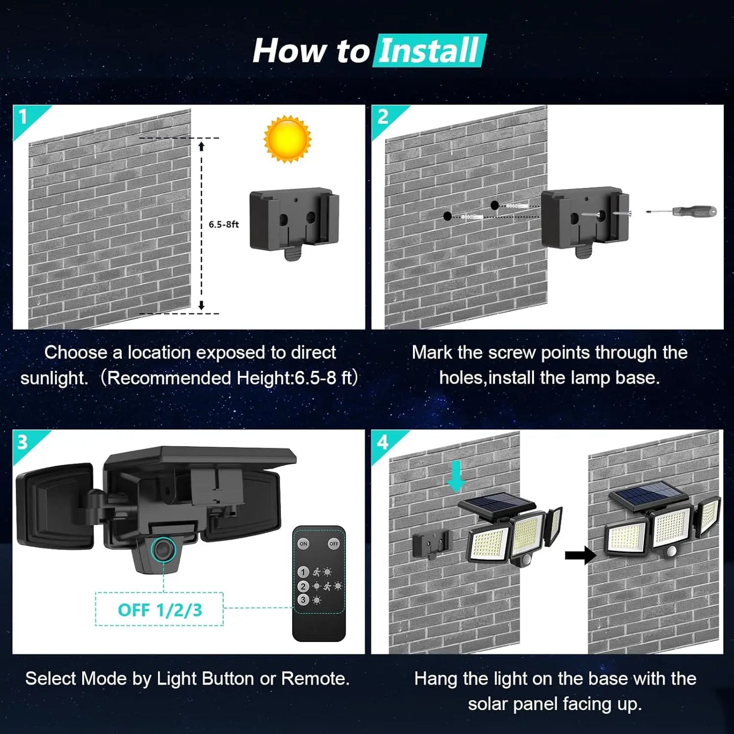 Waterproof Triple Head Outdoor Solar Light, Motion Sensor Safety