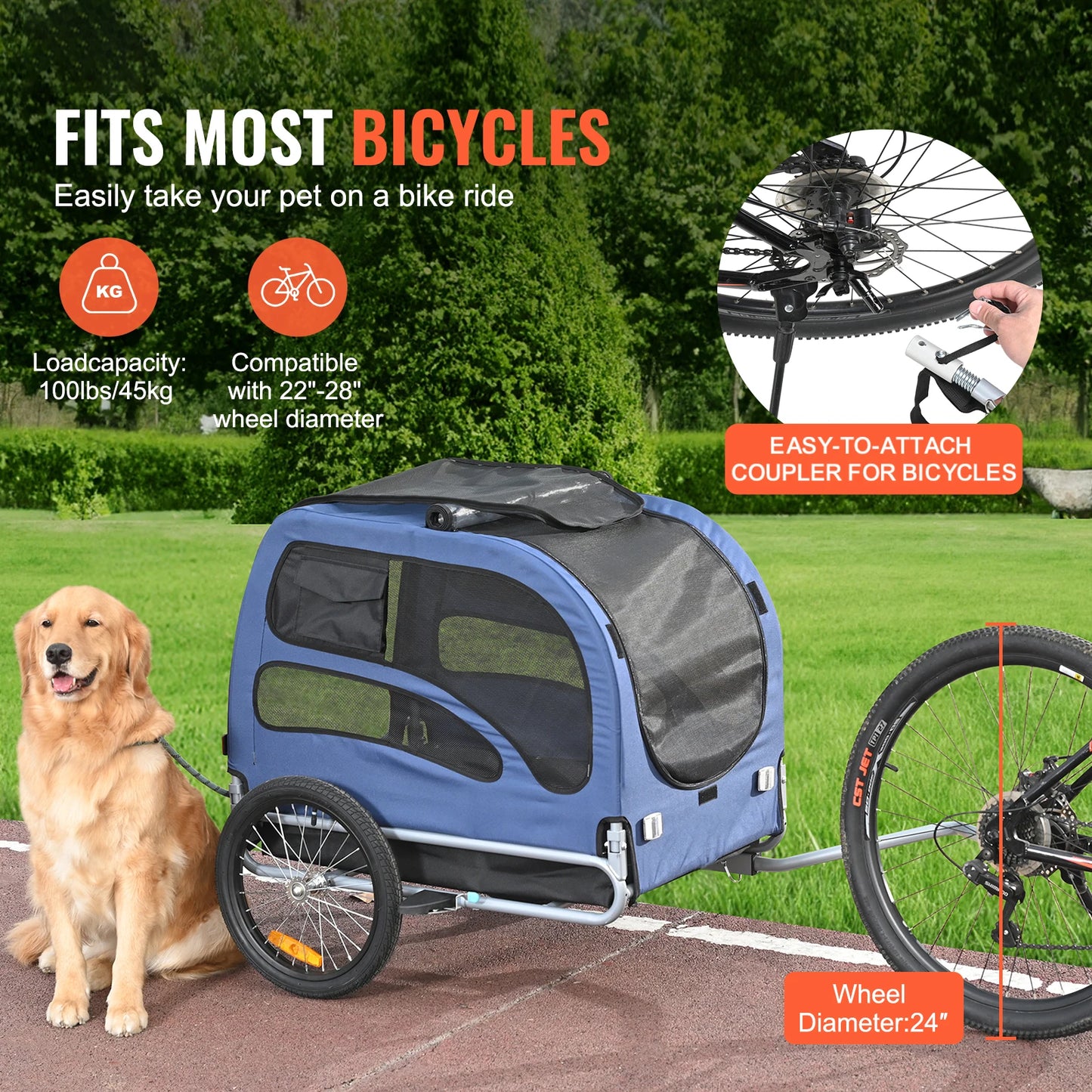 SucceBuy 100 lbs Pet Cart Bicycle Carrier Dog Bike Trailer with Coupler Reflectors Flag