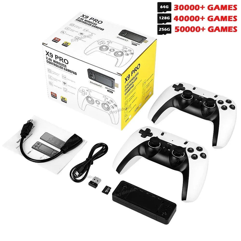 128G 256G X9 PRO GameStick 4KHD TV Video Game Consol 3D Games For Dual 2.4G Controller