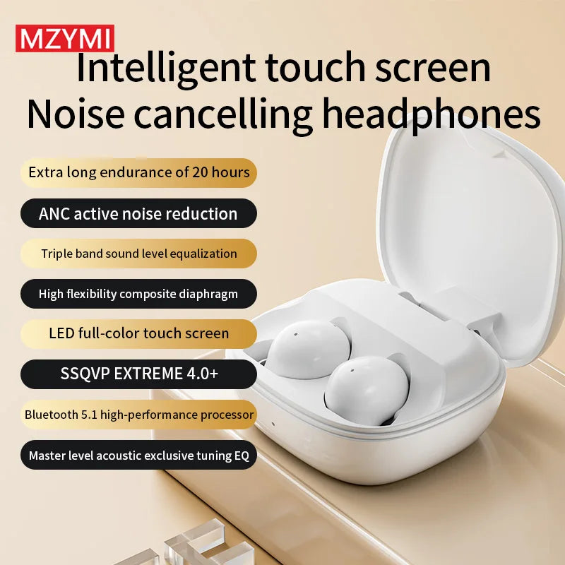MZYMI ANC Noise Cancelling Earbuds S11 True Wireless Stereo Headset Hifi Sound TWS Headphones Bluetooth 5.4 Sports Earphones