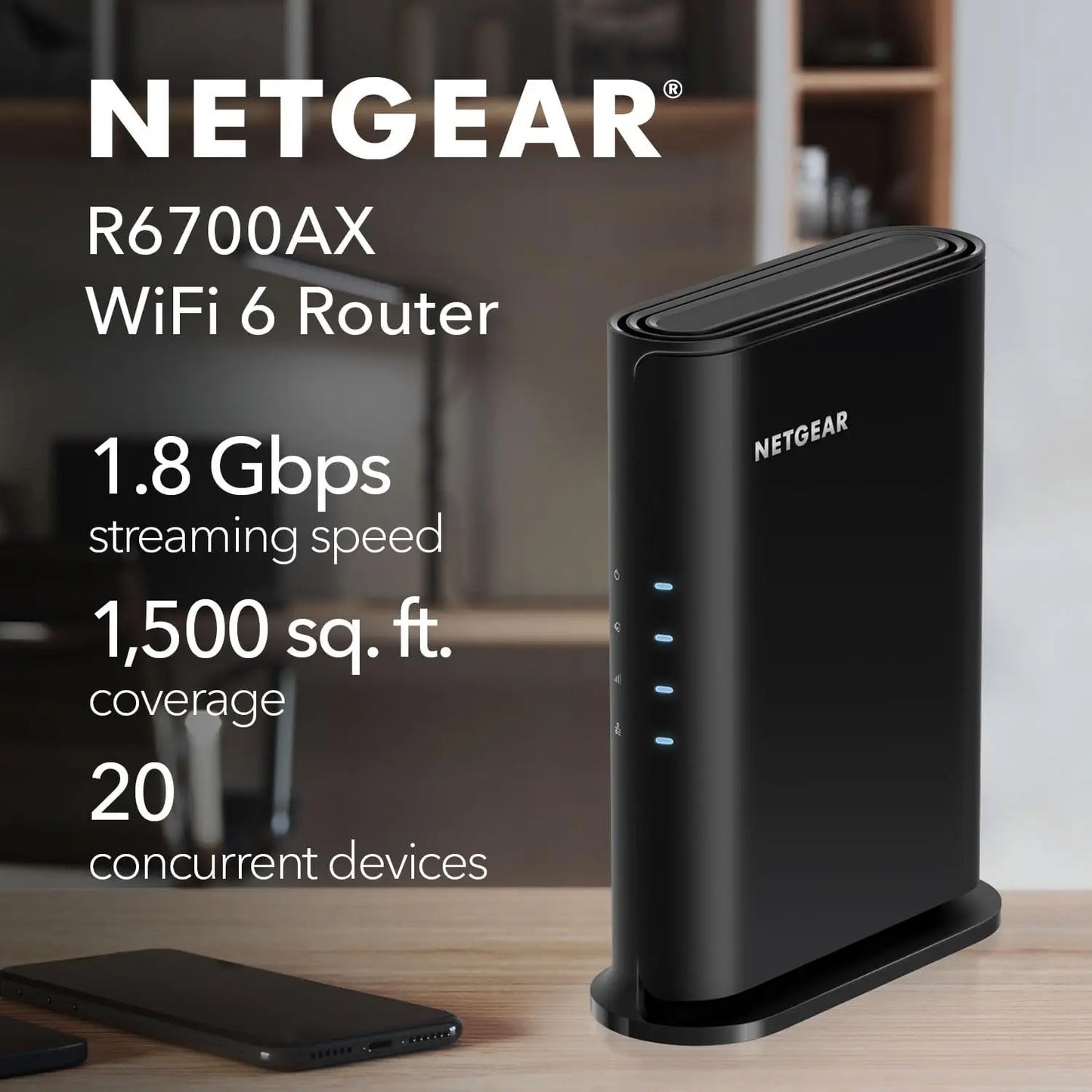 AX1800 WiFi 6 Router – Up to 1.8 Gbps, 1500 sq. ft. Coverage, 20 Devices, Dual-Band