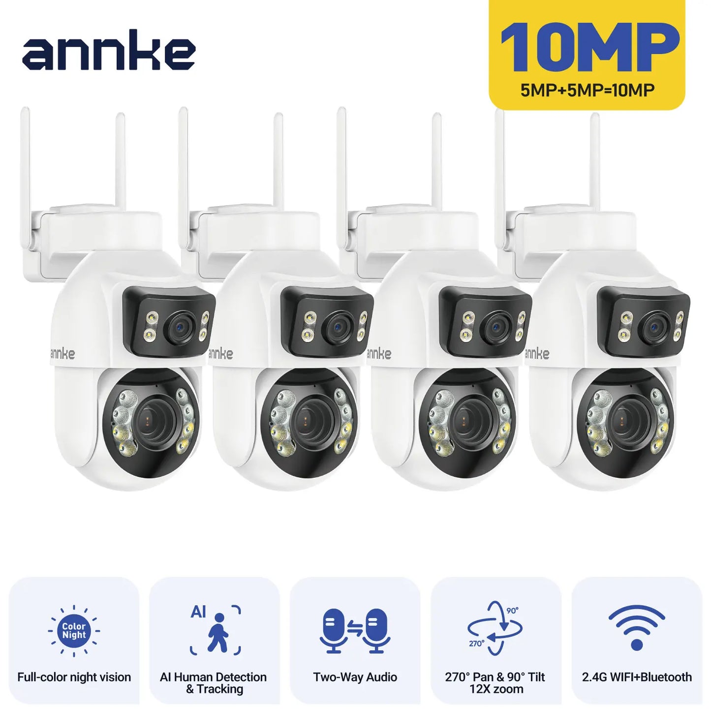 10MP Dual-Lens PTZ Security Camera 12X Zoom Wifi Camera AI Human Tracking 1/2/4 PCS 2.4G wireless camera outdoor