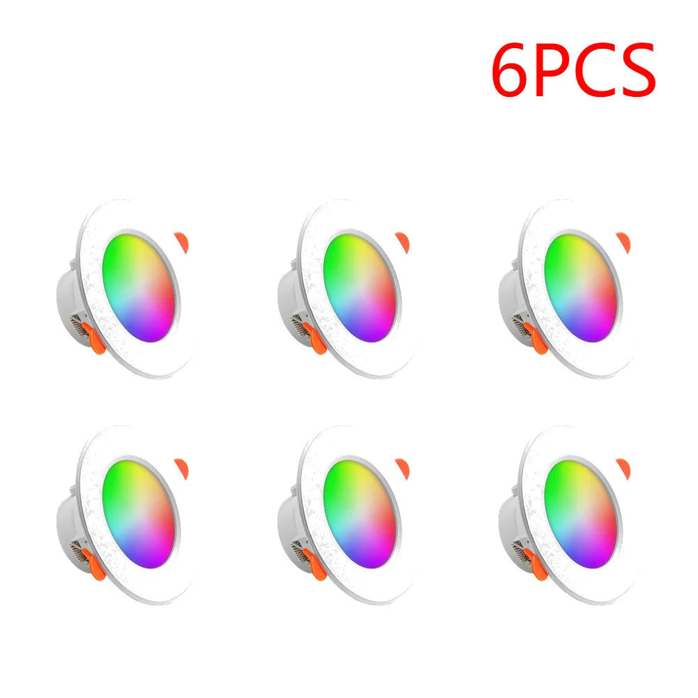 1-16PCS 10W Smart LED Downlight Bluetooth Ceiling Lamp  Remote Control Color Changing light for Google Alexa Hom