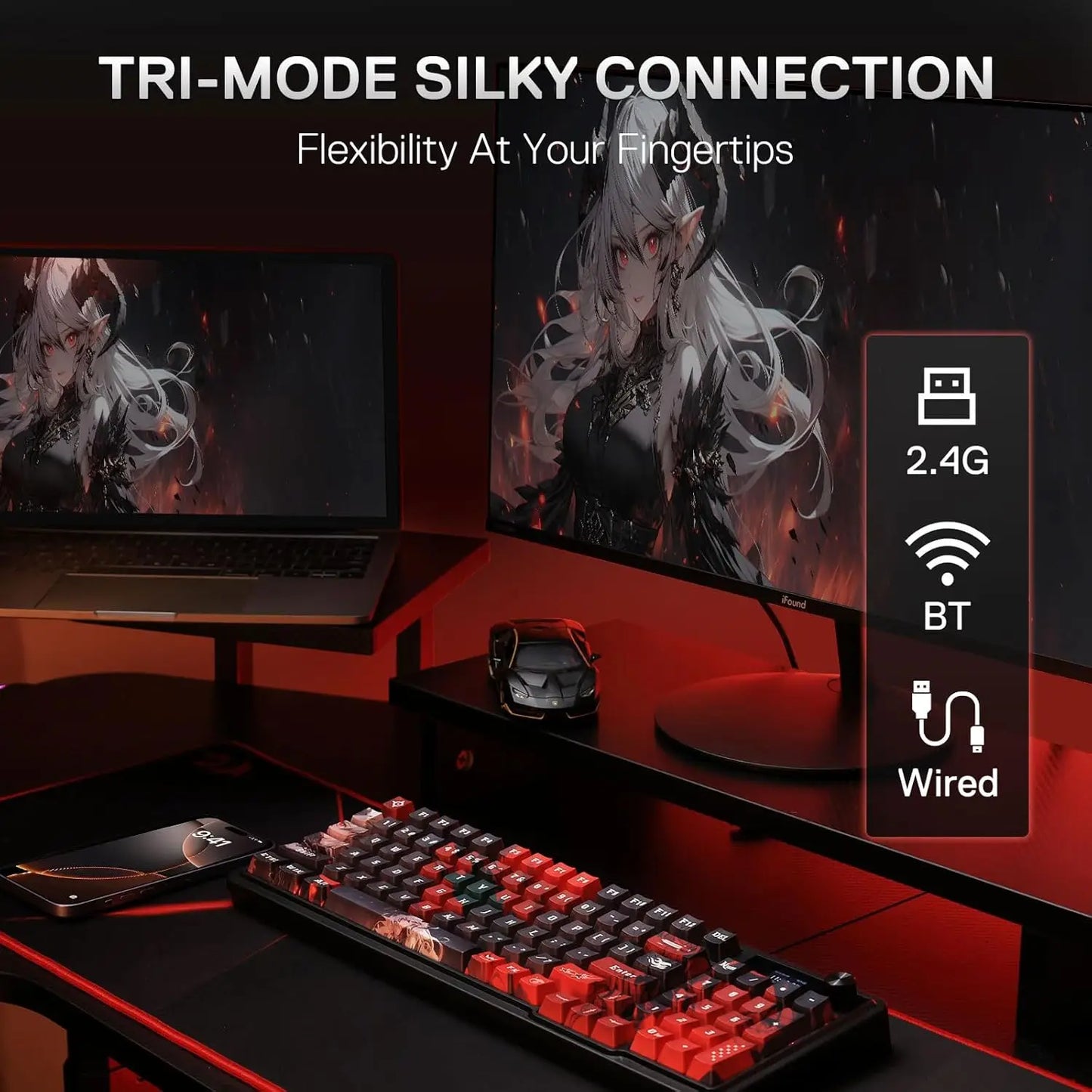 Redragon K719 PRO Wireless Gasket Gaming Hype Screen & Knob, 95 Keys Mechanical Keyboard,Easy-Control