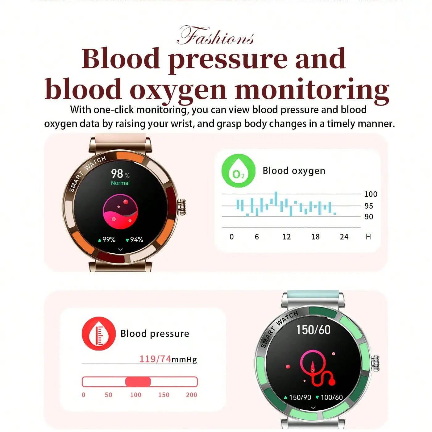 Elegant Round Smart Watch for Women 1.27" HD Screen Bluetooth Call Fitness Tracker Heart Rate SpO2 Sleep Monitor IP67 Waterproof Fashion Wristwatch