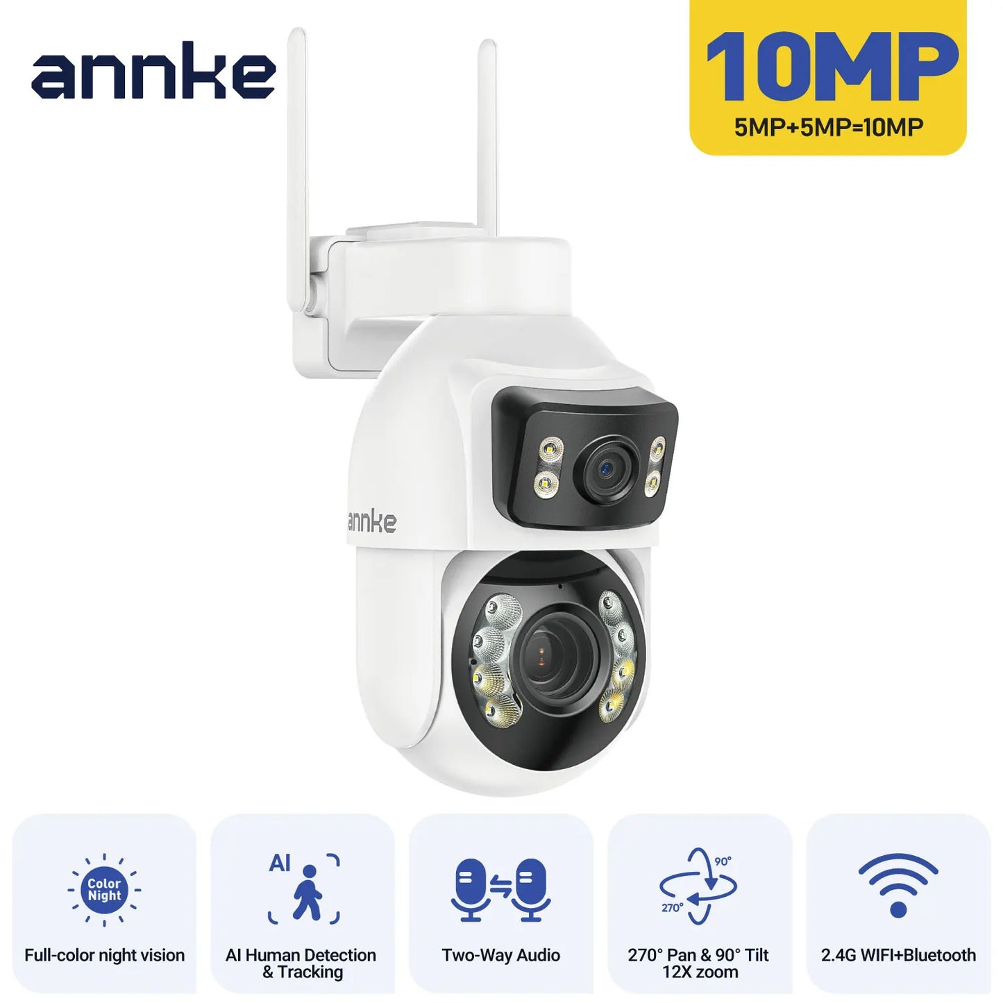 10MP Dual-Lens PTZ Security Camera 12X Zoom Wifi Camera AI Human Tracking 1/2/4 PCS 2.4G wireless camera outdoor