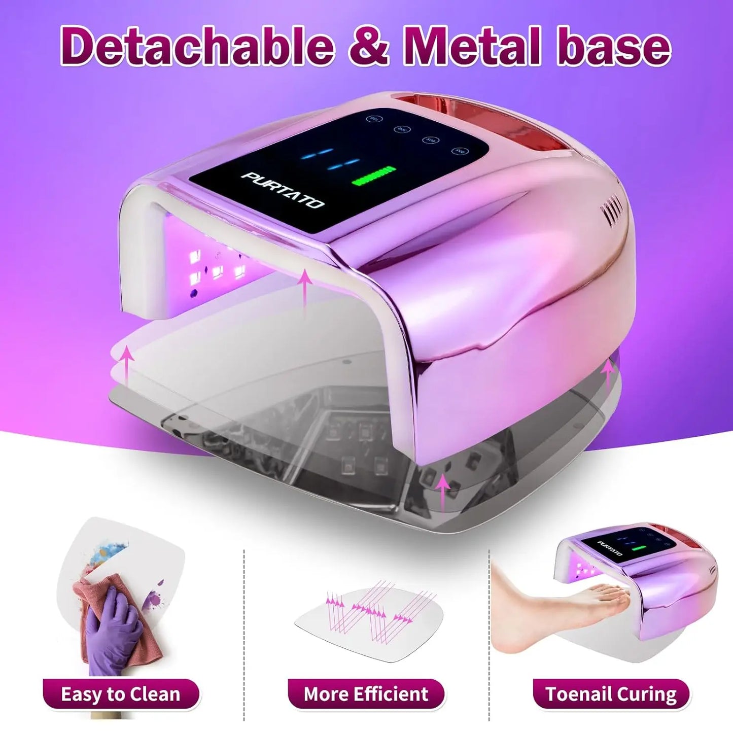 96W Rechargeable UV LED Nail Lamp with Smart Sensor, 4 Timers, Portable Cordless Design