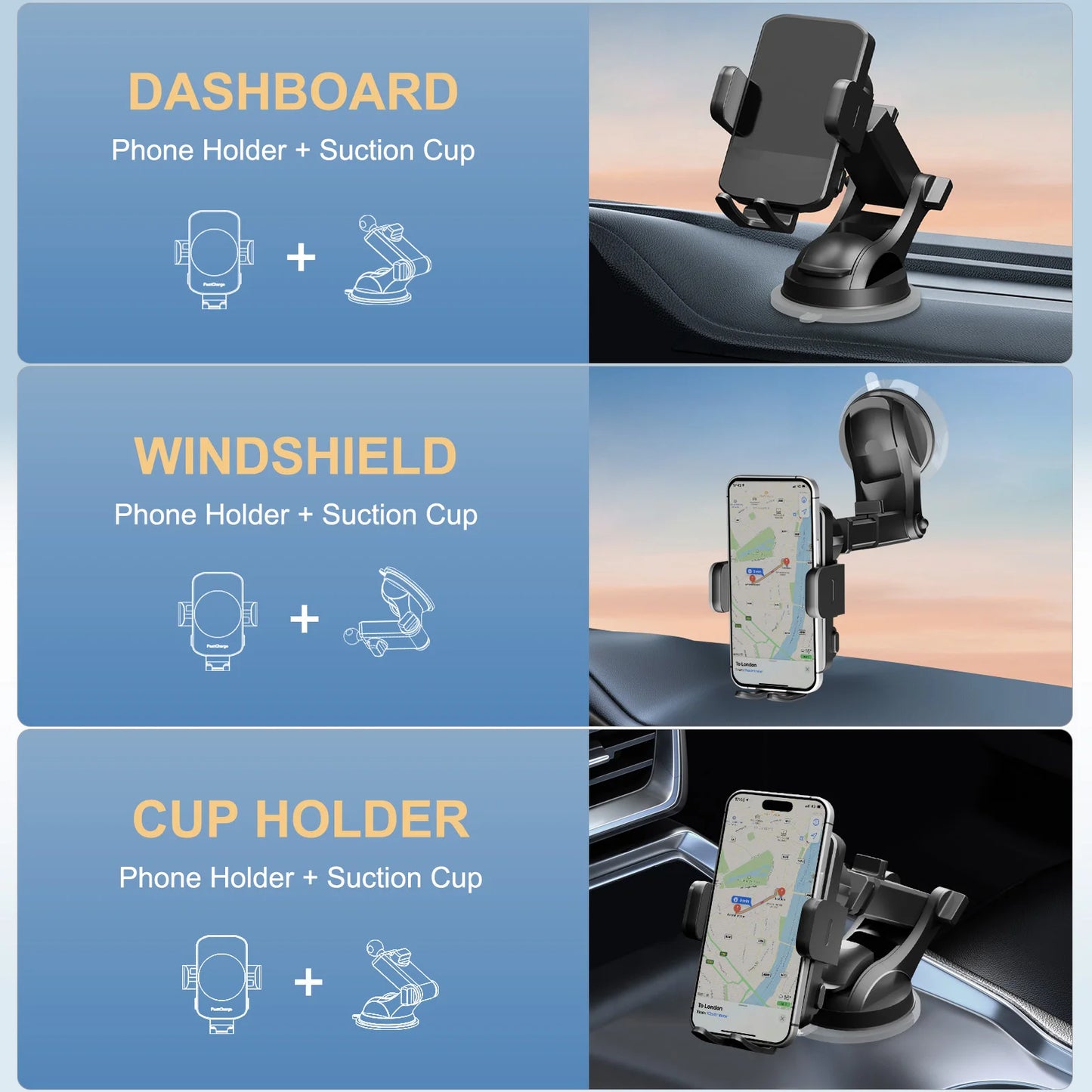 Wireless Car Charger Phone Holder 15W Fast Charge Station Mount Phone For IPhone 16 15 14 13 12