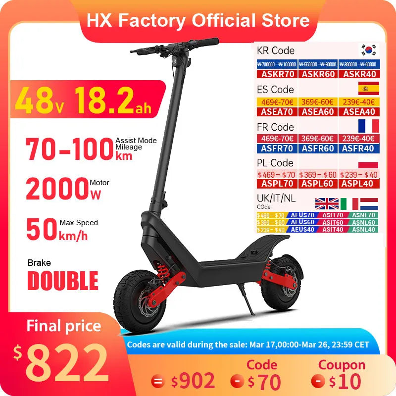 18.2AH Electric Scooter 2000W 50KM/H Foldable Electric Kick E Scooter Dual Motors 11 Inch