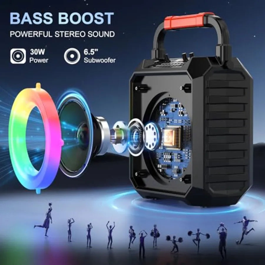 Karaoke Machine for Adults and with 2 Wireless Microphones, Portable Bluetooth Speaker with LED Lights, Supports USB/TF Card/AU