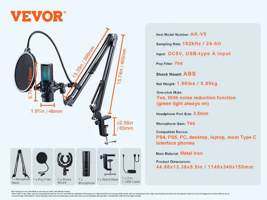 USB Microphone Professional Condenser  Kit for Recording Video Gaming Singing Streaming