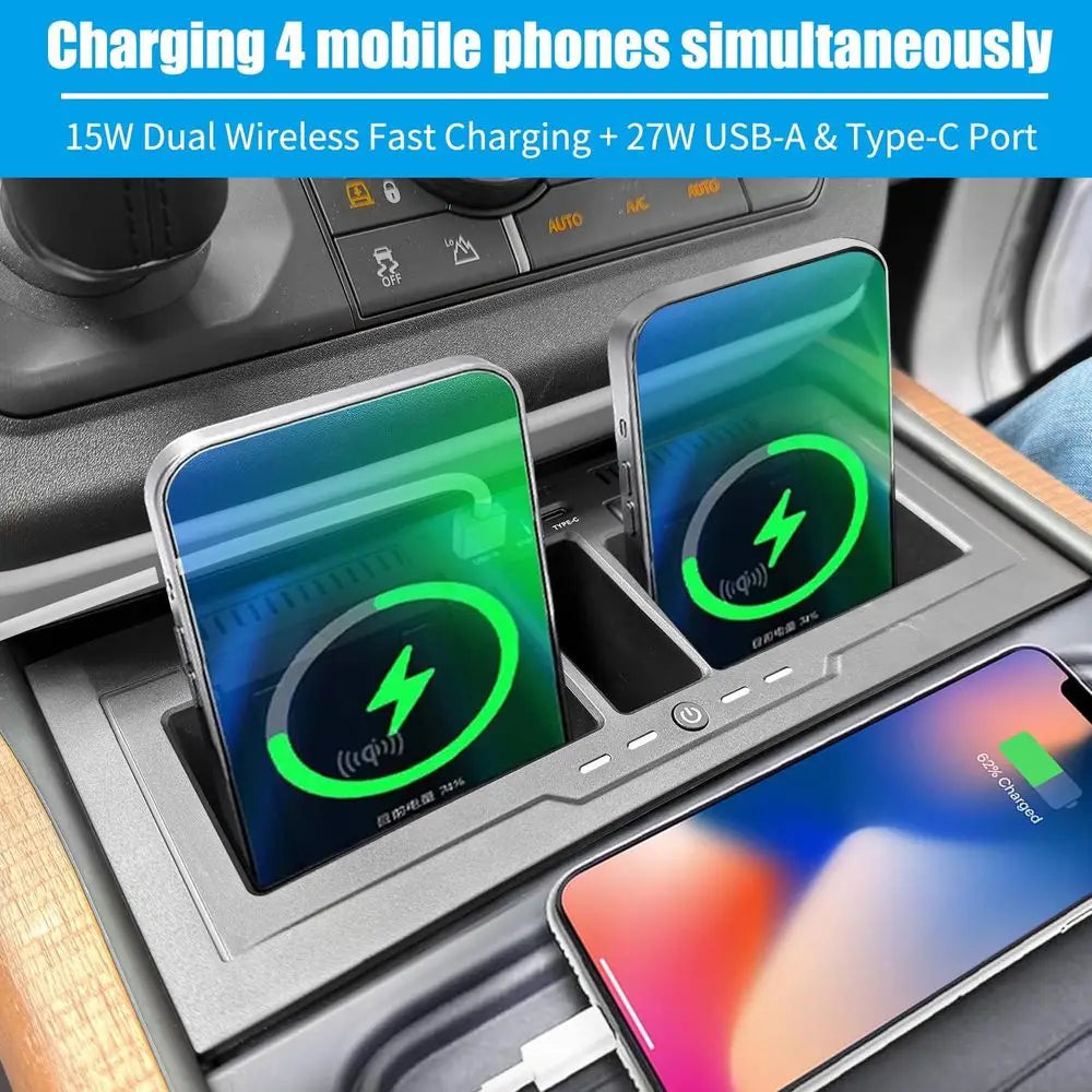 15W Dual Wireless Charging Smart Tray with 27W USB & Type-C for 2020-2024 Land Rover Defender 90, 110, 130 Models