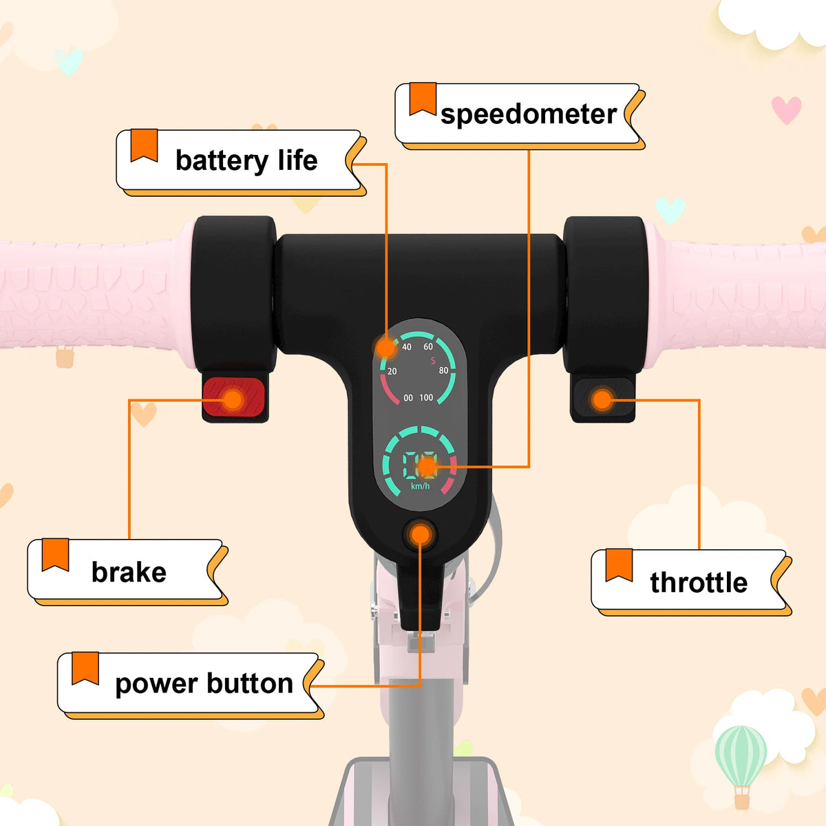 Electric Scooter for Kids Age 6-14,  3 Adjustable Height with LED Display, Front Light & Deck Lights, Lightweight Foldable Scooter with Dual Brake System