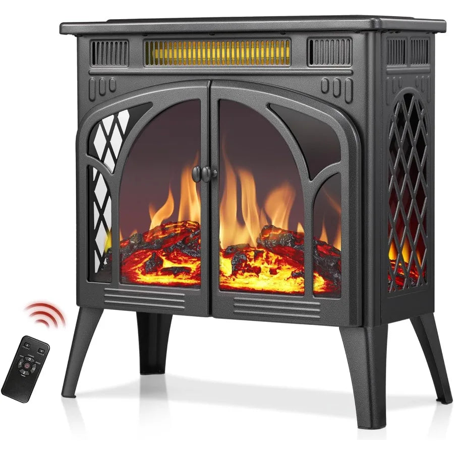 Electric Fireplace Stove Heater with Remote Control for Living Room or Bedroom