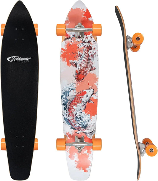 Longboard Skateboard Complete with T-Tool for Commuting, Carving & Downhill Riding, Suitable for All Ages
