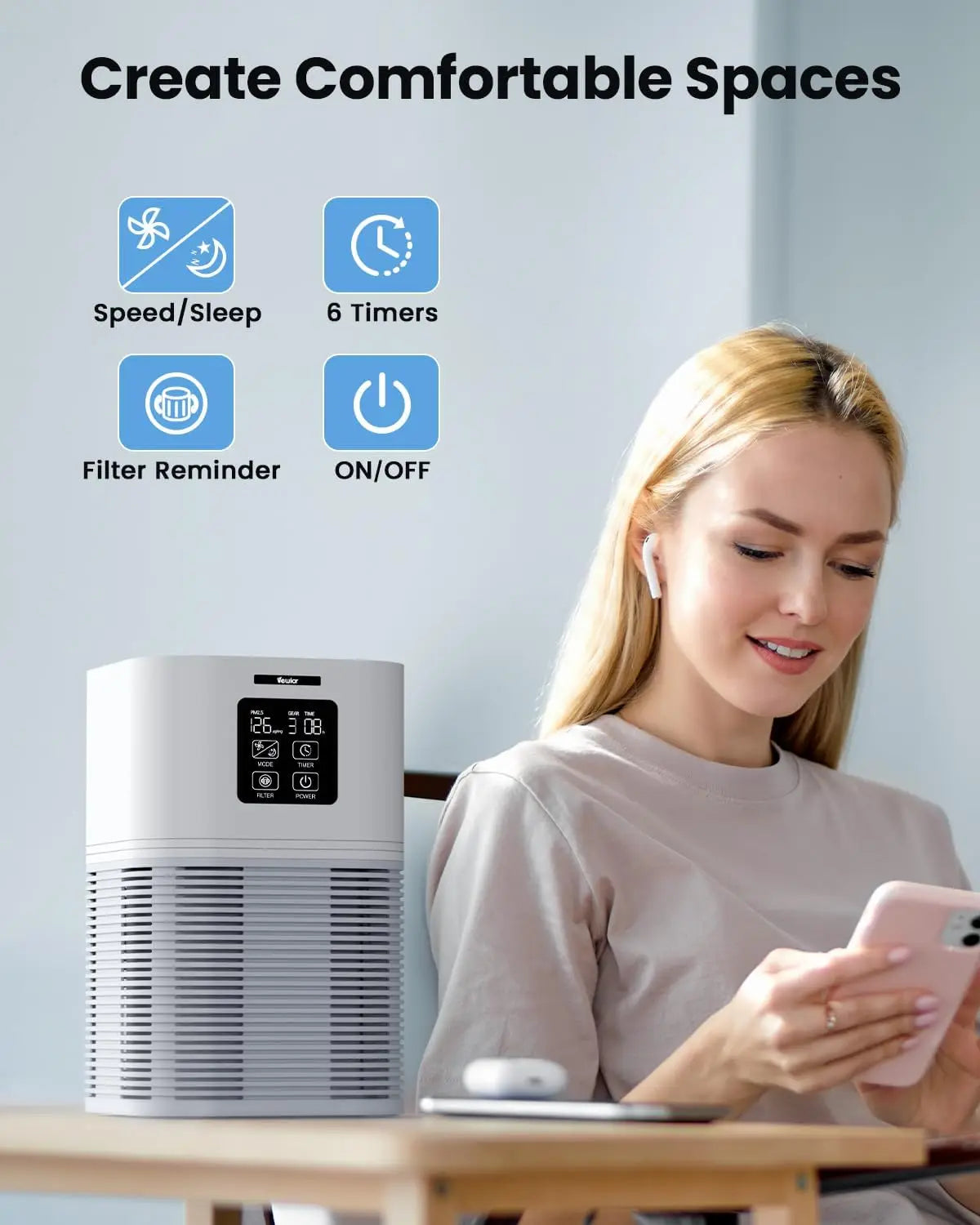 2 in 1 Air Purifier for Home Allergies Pets, Odor Eliminators,