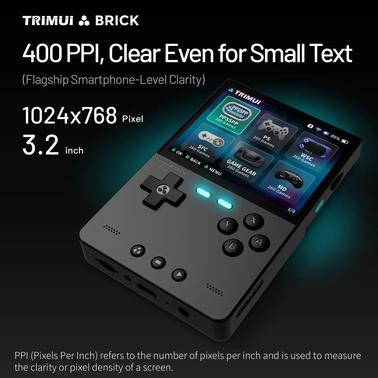 TRIMUI BRICK Handheld Game Console 3.2'' IPS Screen Linux System Trimui UI Metal Back Panel Key