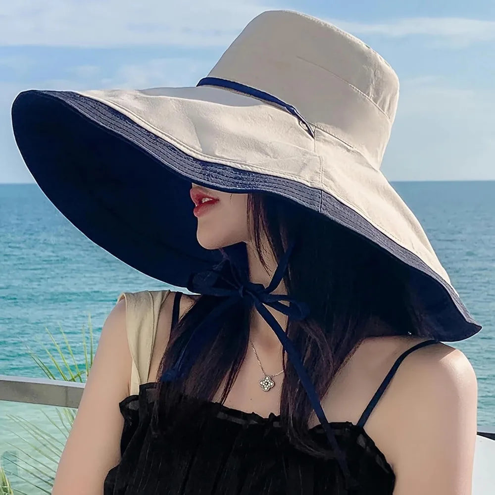 Women Wide Brim Summer Sun Hat Wired Edge Beach Bucket Fishing Hats Reversible