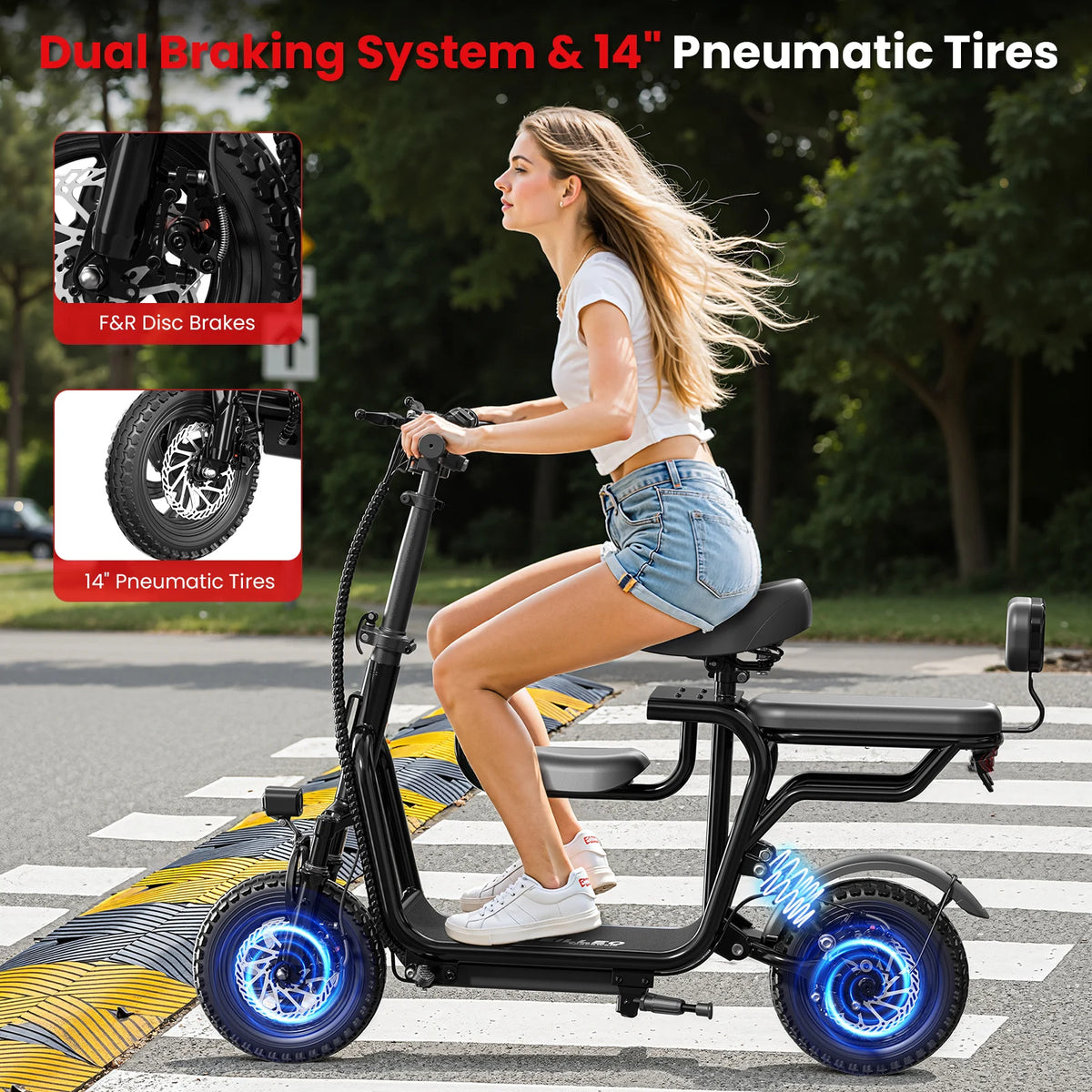 EILLEO Spacewalk 48V Electric Scooter with Seat for Adults, 750W Peak Motor, 18.75MPH Top Speed & 20 Mile Long Range, 14" Pneumatic Tires & Dual Disc Brakes, Foldable with Removable Seat & LCD Display